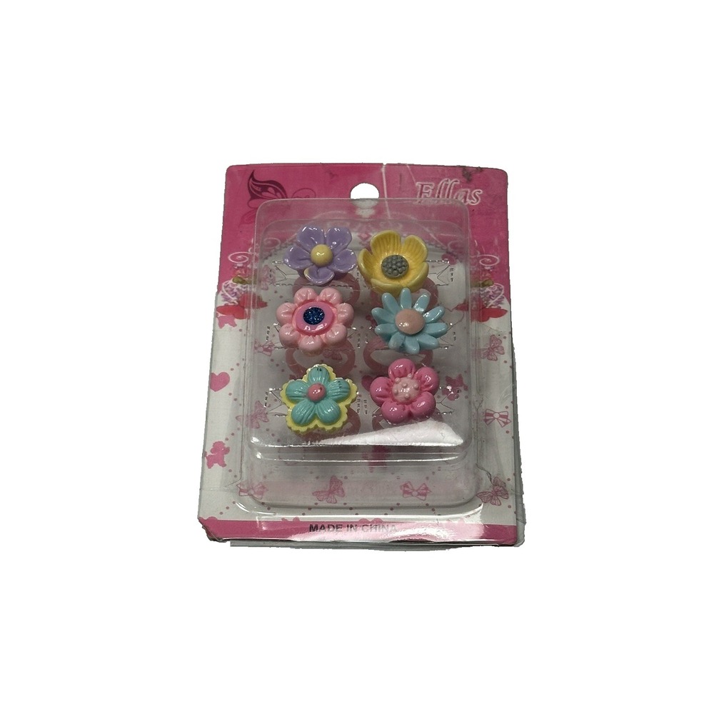 girls plastic rings 6 count flowers OSFM one size fits most kids